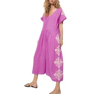 Zara Embroidered Oversized Tunic Dress Calf Length 100% Cotton Size M